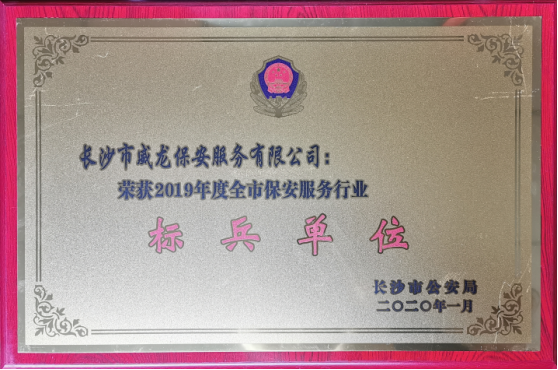 荣获2019年度全市保安服务行业“标兵单位”