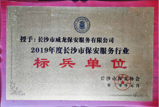 2019年度荣获长沙市保安协会“标兵单位”