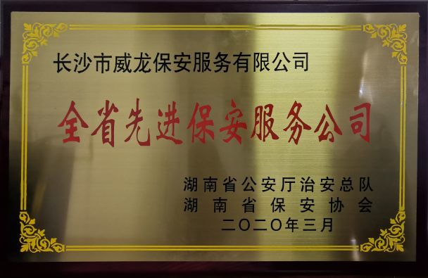 荣获2020年度湖南省公安厅治安总队湖南省保安协会“全省先进保安服务有限公司”